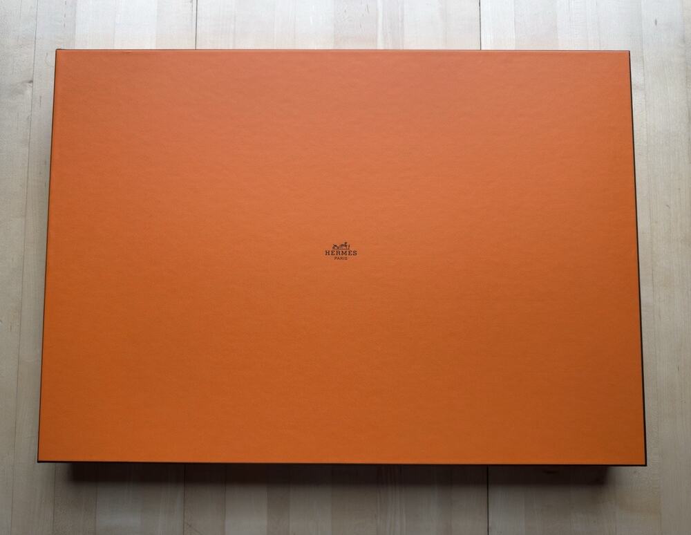 Authentic Hermes Paris Large Orange Gift Box 22” x 15.5” x 2” w/ Ribbon & Tissue